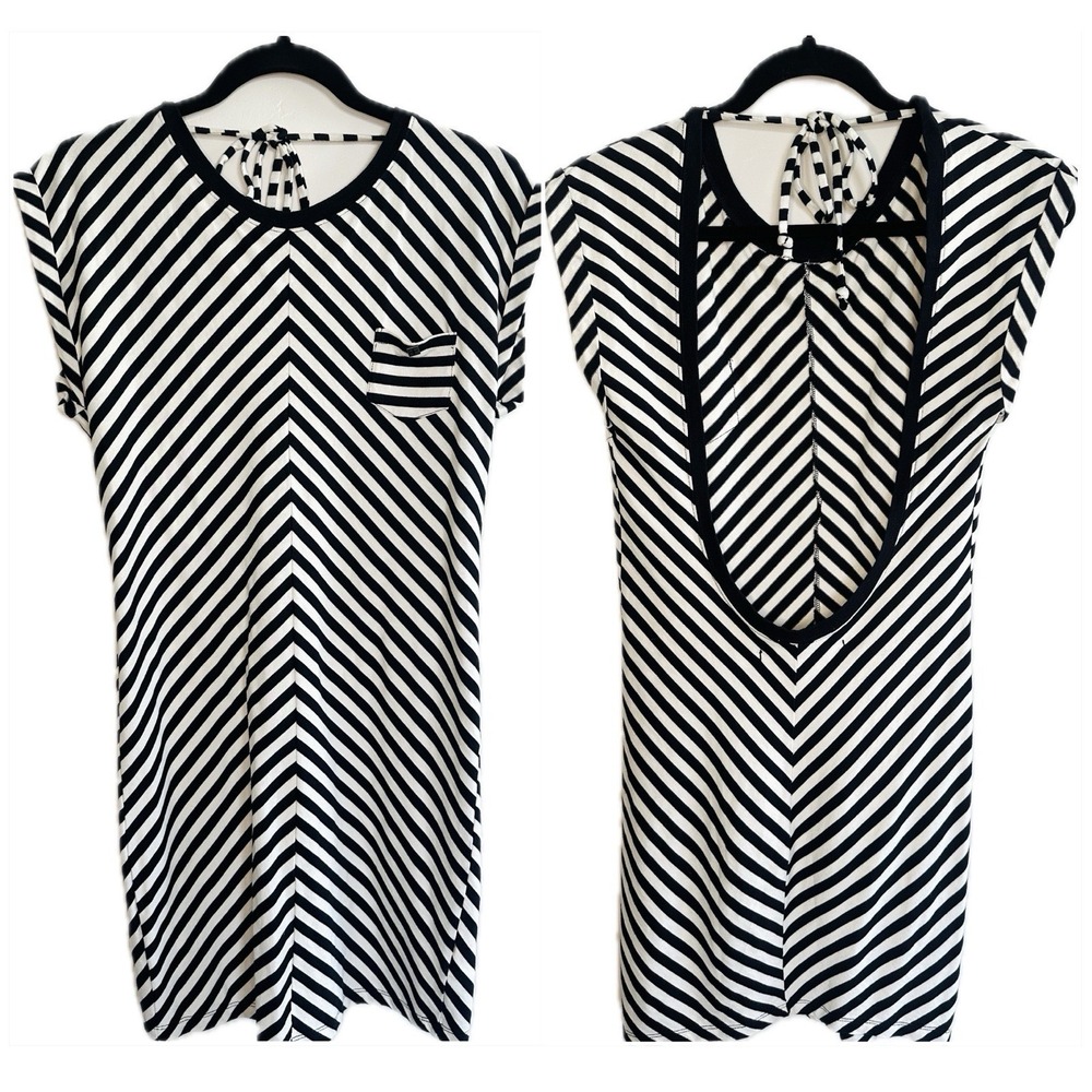 Ksubi Black White Striped Open Back Dress XS S Chevron Mini Cap Sleeve Alt Indie